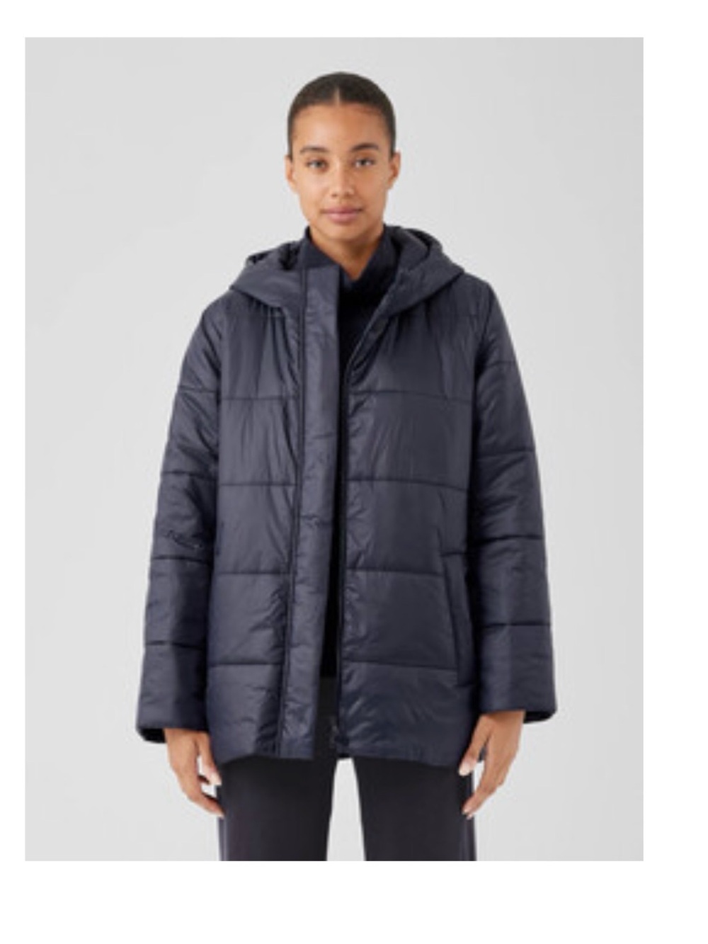 Eileen Fisher Midnight Navy Hooded Puffer Coat